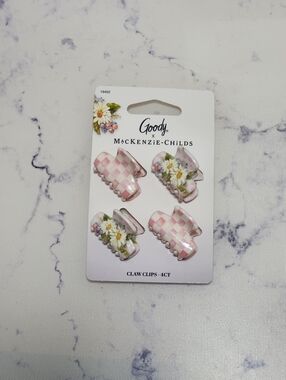 Goody x MacKenzie-Childs Claw Clips 4ct Pink Floral Checkered Rosy Target